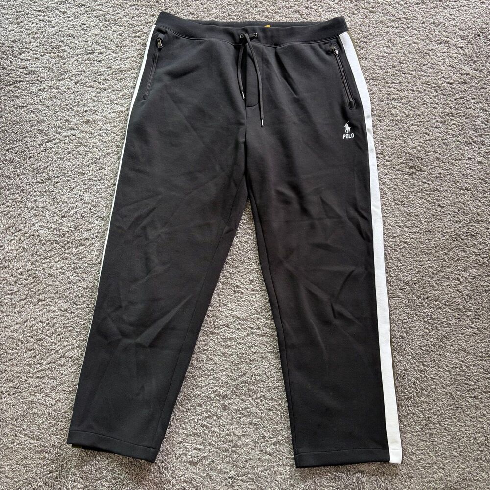 Polo Ralph Lauren Double Knit Striped Sweatpants Track Pants Black Green Sz 2XL